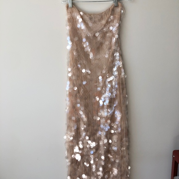 Zara Dresses & Skirts - Vintage ZARA - Nude Pink Sequins Strapless Formal - Size Medium - STUNNING